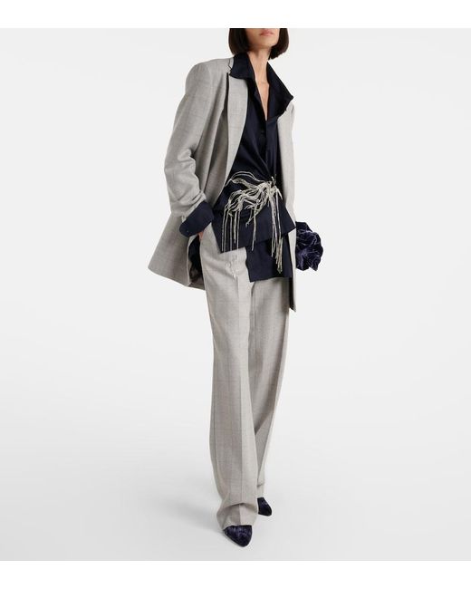 Dries Van Noten Gray Checked Wool Straight Pants