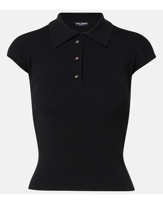 Dolce & Gabbana Black Ribbed-Knit Polo Shirt