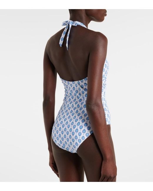 Heidi Klein Blue La Croissette Printed Swimsuit