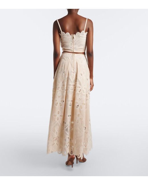 Elie Saab Natural Embroidered Gathered Maxi Skirt
