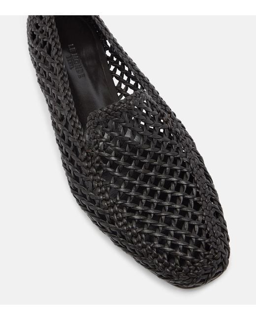Le Monde Beryl Black Soft Woven Leather Slip-On Shoes