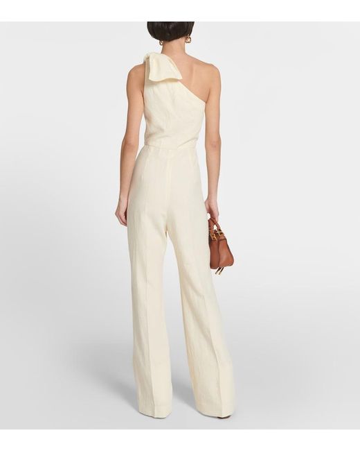 Chloé White One-Shoulder Linen Jumpsuit