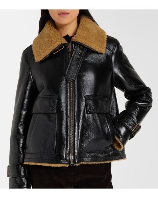 Veronica Beard Black Danika Shearling-Lined Leather Jacket