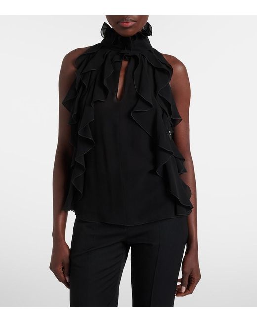 McQueen Black Ruffled Silk Top
