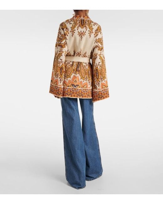 Etro Brown Jacquard Cotton-Blend Wrap Cardigan