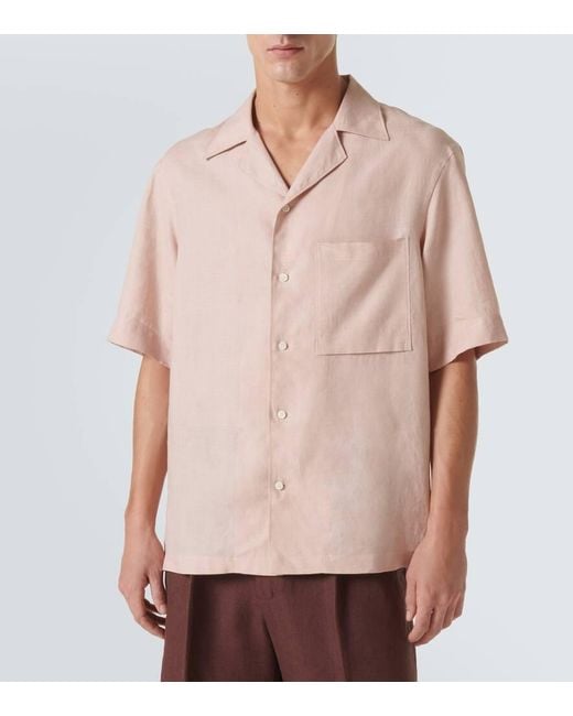 Loro Piana Pink Federico Linen Bowling Shirt for men