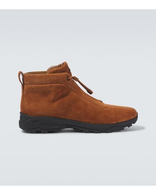 Zegna Brown Triple Stitch Vetta Suede Sneakers for men