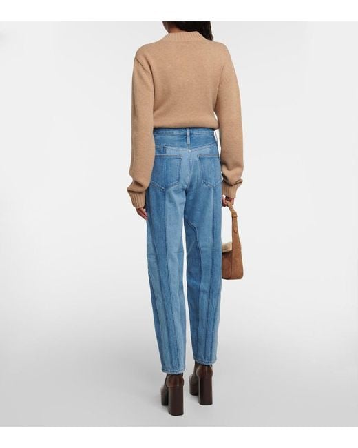 FRAME Blue Warped Stripe Barrel High-rise Jeans