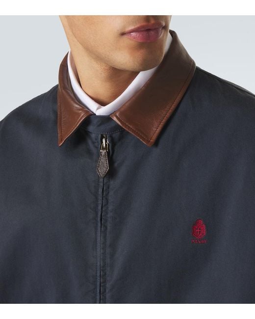 Prada Blue Leather-Trimmed Cotton Canvas Blouson Jacket for men