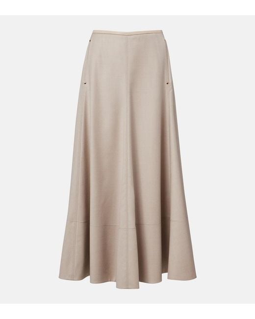 Agnona Natural Leather-Trimmed Wool Flannel Midi Skirt