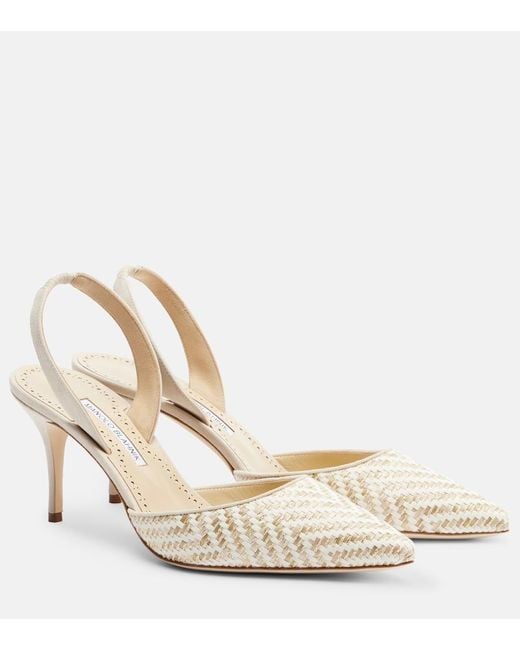 Manolo Blahnik Natural Carolyne Woven Slingback Pumps