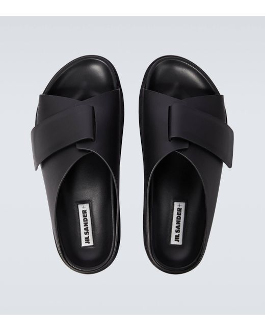 Jil Sander Black Leather Slides for men