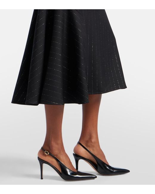 Erdem Black Pinstripe Wool Midi Skirt
