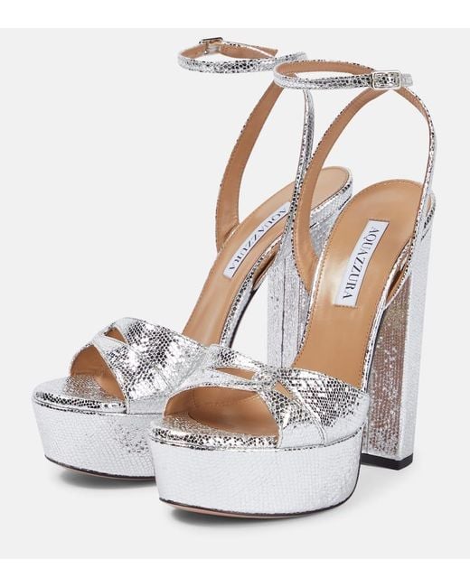 Aquazzura White Sinner Leather Platform Sandals