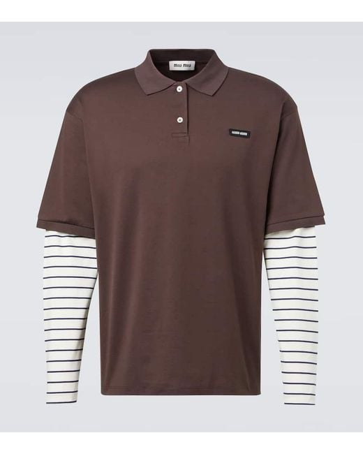 Miu Miu Polohemd Aus Baumwolle in Brown für Herren