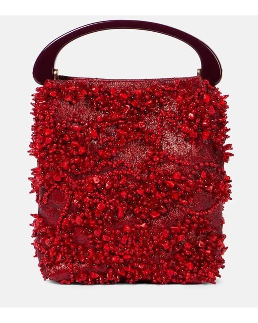 Dries Van Noten Red Beaded Tote Bag