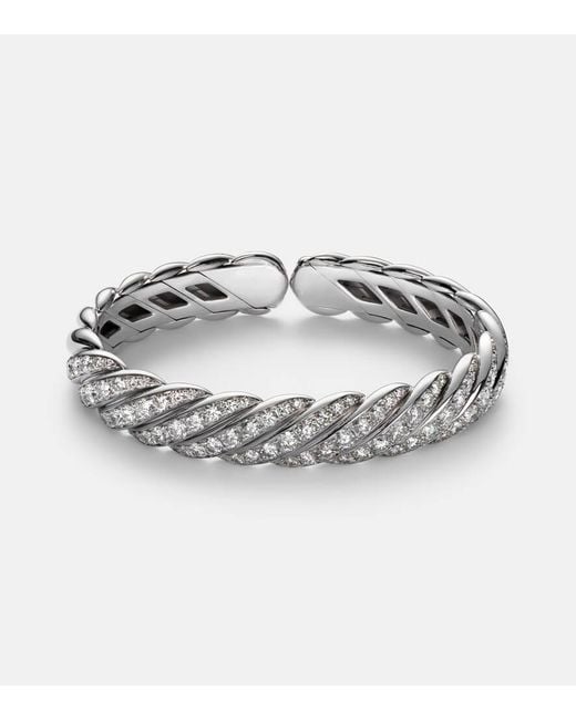 David Yurman Metallic Armreif Sculpted Cable Flex Aus 18Kt Weissgold Mit Diamanten