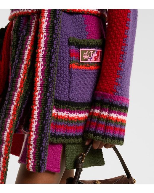 Emilio Pucci Red Striped Wool Wrap Cardigan