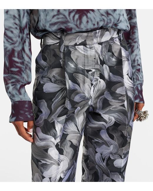 Dries Van Noten Gray Jacquard High-Rise Wool Straight Pants