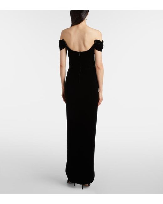Costarellos Black Embellished Off-Shoulder Velvet Gown