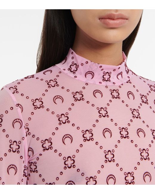 Marine Serre Moonogram Mesh Mockneck Top in Pink | Lyst UK