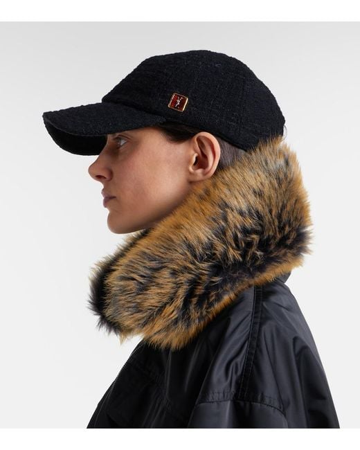 Saint Laurent Black Wool Tweed Baseball Cap