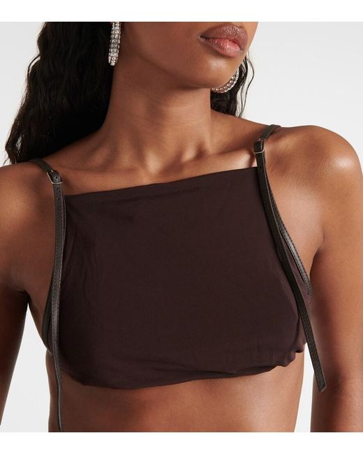 Christopher Esber Black Framed Leather-Trimmed Crop Top