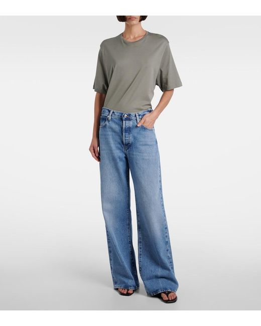 FRAME Blue Loose Mid-Rise Wide-Leg Jeans