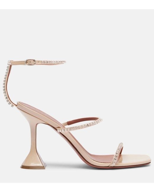 AMINA MUADDI Pink Gilda Embellished Patent Leather Sandals