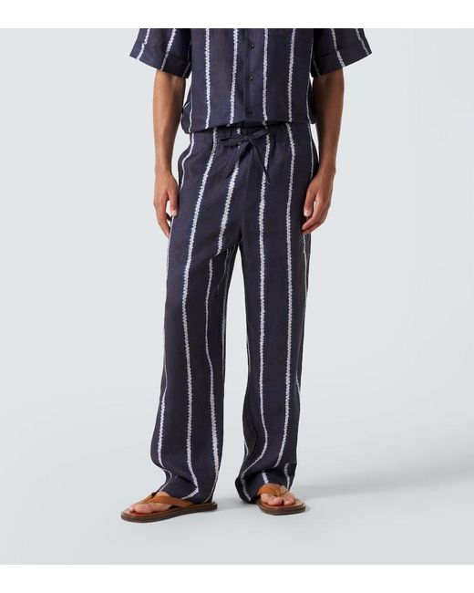 Commas Blue Striped Linen Wide-Leg Pants for men