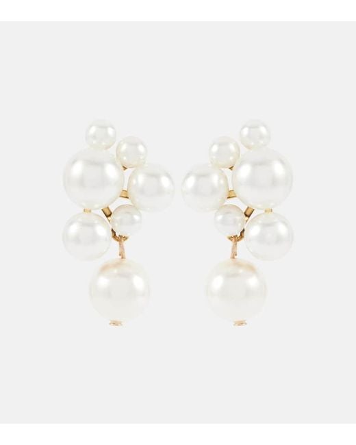 Jennifer Behr White Glass Pearl Embellished Earrings