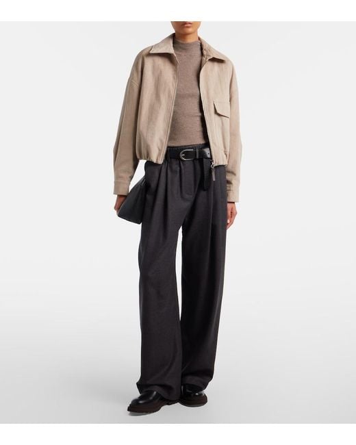 Brunello Cucinelli Black Monili Virgin Wool Wide-Leg Pants