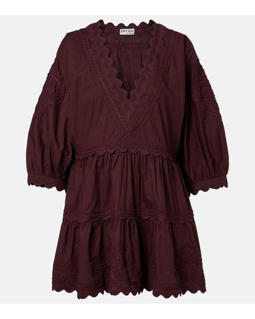 Juliet Dunn Red Scalloped Cotton Poplin Minidress