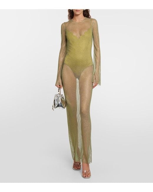 Galvan Green Gloria Crystal-Embellished Maxi Dress
