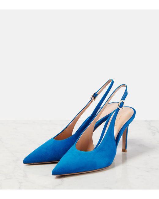 Gianvito Rossi Blue Robbie Suede Slingback Pumps