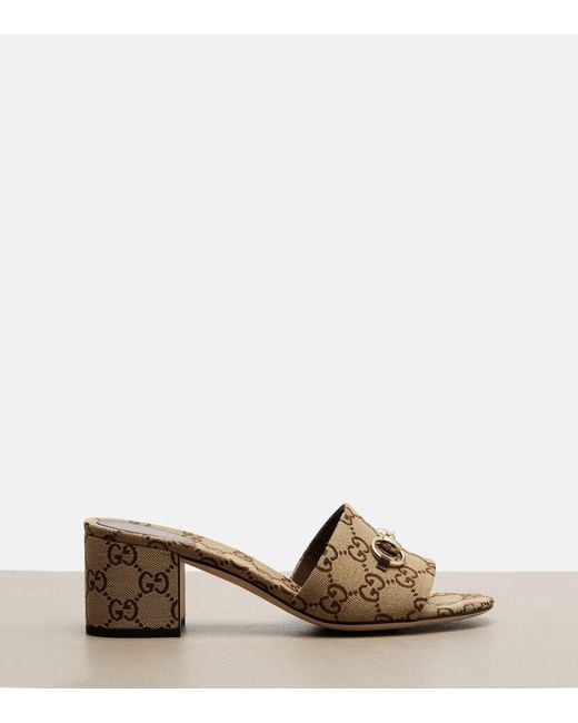 Gucci Brown Horsebit Gg Canvas Mules