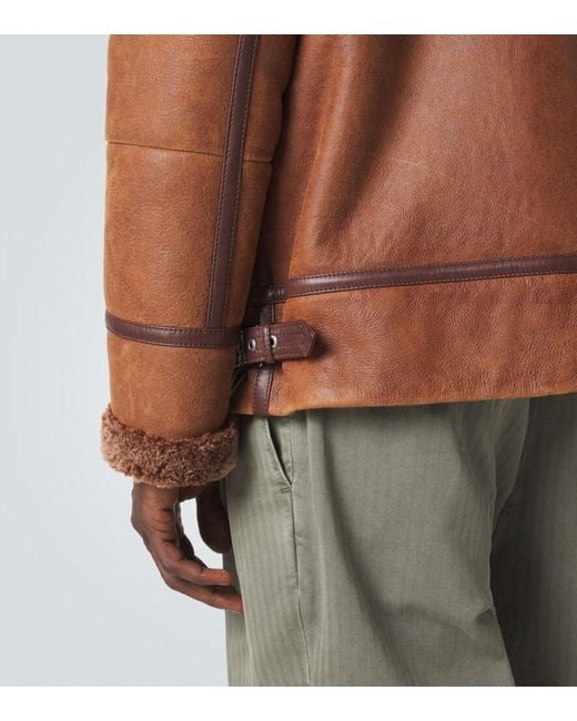 Brunello Cucinelli Brown Shearling-Lined Leather Jacket for men