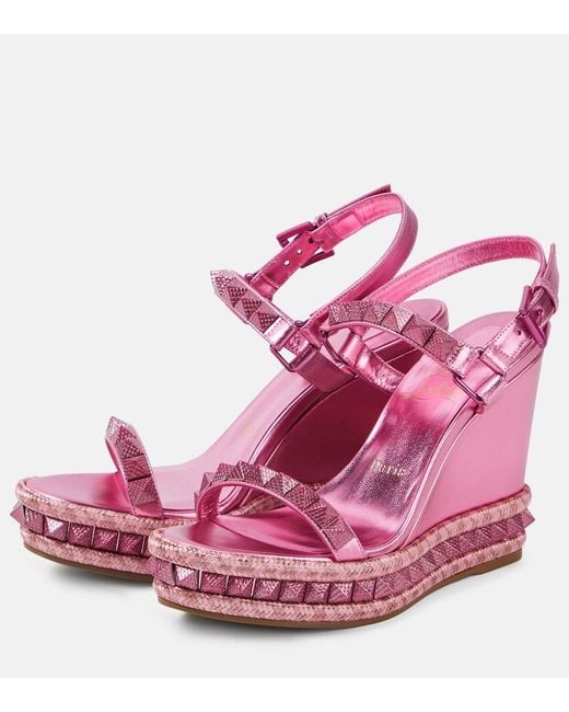 Christian Louboutin Pink Pyra Clou Leather Espadrille Wedges