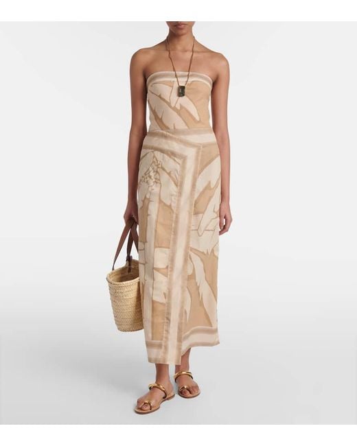 Johanna Ortiz Natural Midikleid Palms Pontoon Aus Baumwollpopeline