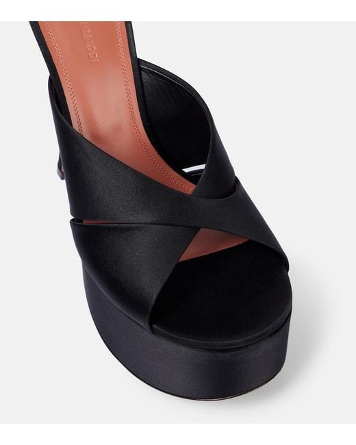 AMINA MUADDI Black Salma 155 Satin Platform Mules