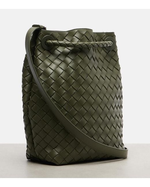 Bottega Veneta Green Andiamo Intrecciato Small Leather Bucket Bag