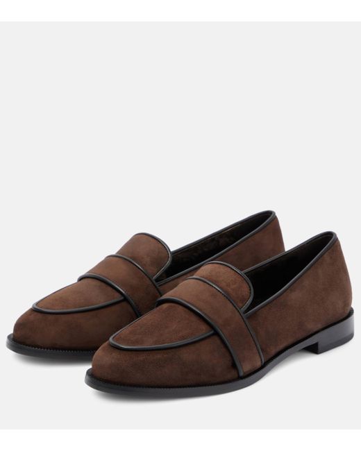 Aquazzura Brown Martin Shearling-lined Suede Loafers