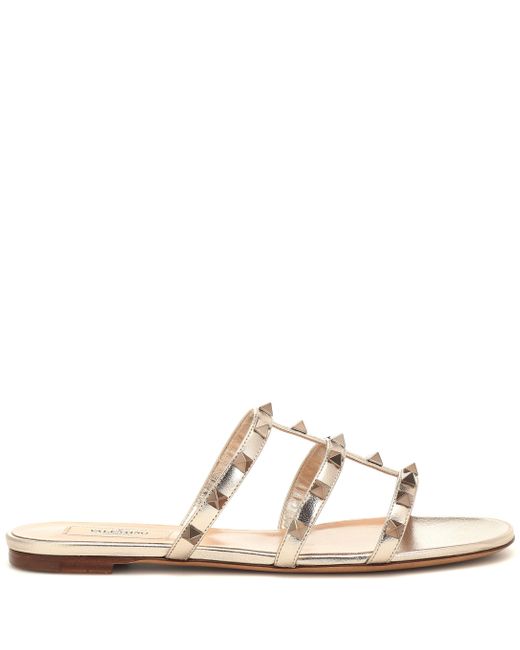 valentino rockstud flat sandals gold