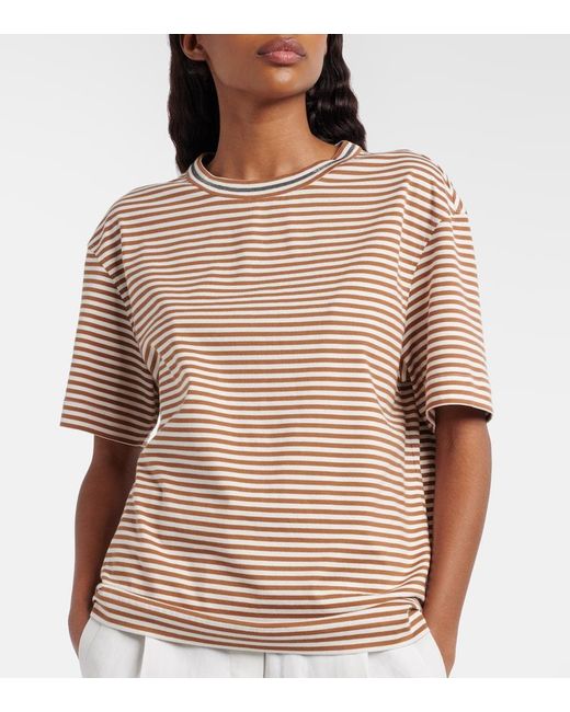 Brunello Cucinelli White Striped Oversized Cotton Jersey T-Shirt
