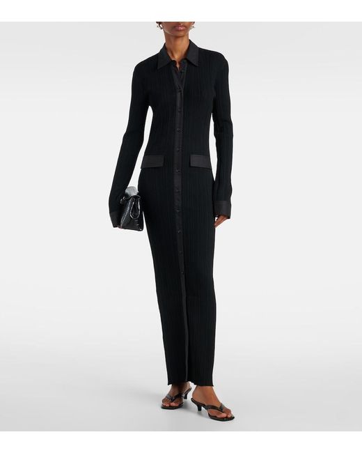 Totême Black Ribbed-Knit Shirt Dress