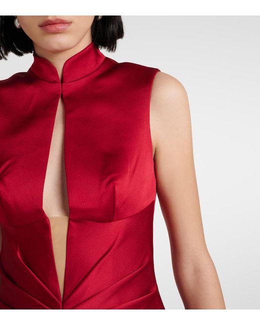 Rasario Red Draped Cutout Midi Dress
