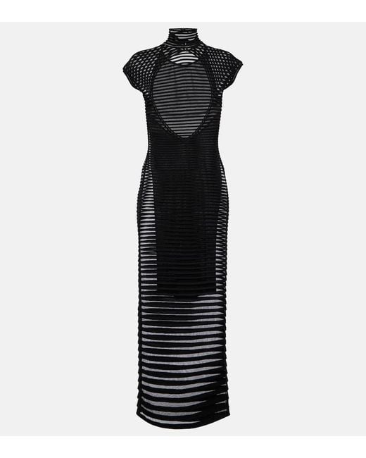 Alaïa Black Striped Crepe-paneled Gown