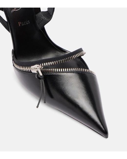 Christian Louboutin Black Slingyzip 100 Leather Slingback Pumps