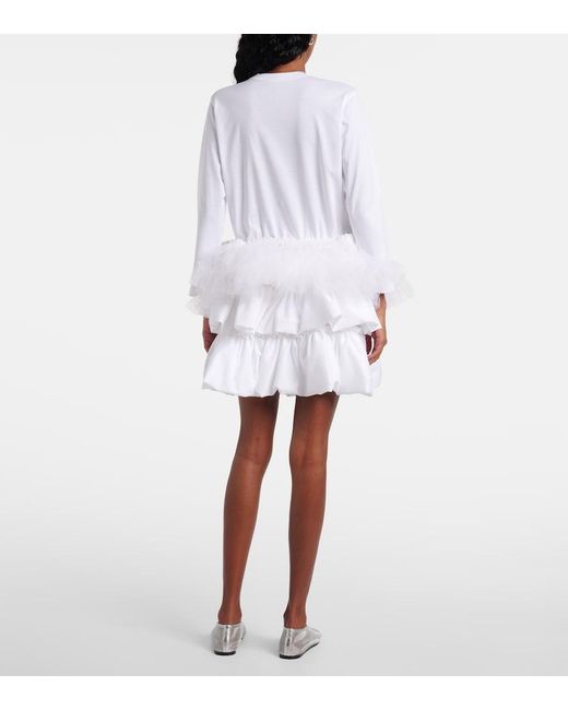 Noir Kei Ninomiya White Tulle-Trimmed Cotton Jersey Top