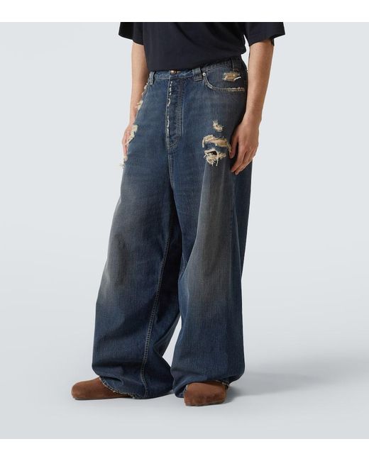 Balenciaga Blue Distressed Mid-Rise Wide-Leg Jeans for men